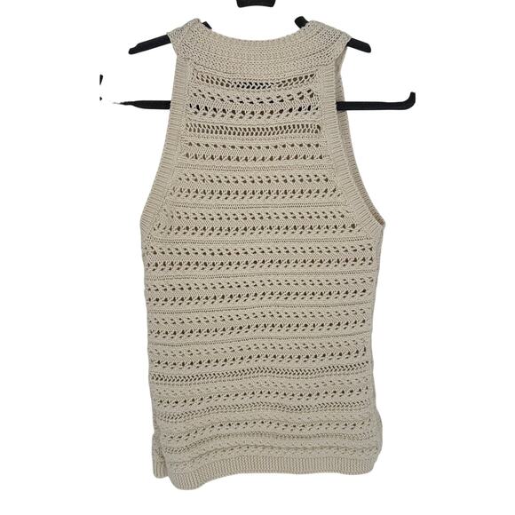 Banana Republic Cream Eyelet Sleeveless Knit Halter Top Casual Stretch Comfort M - Picture 2 of 6